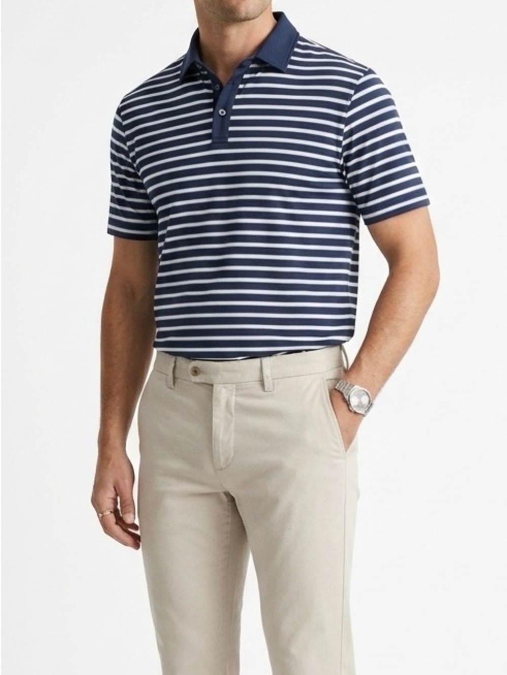 Rhone Golf Sport Polo M Navy White Stripe Elevated Essential Quiet Luxury